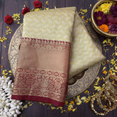Vriksham Regal Golden Beige With Maroon Zari Border & Pallu Kanchi Silk Saree-VS4789